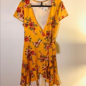 H&M Yellow Floral Wrap mini Dress